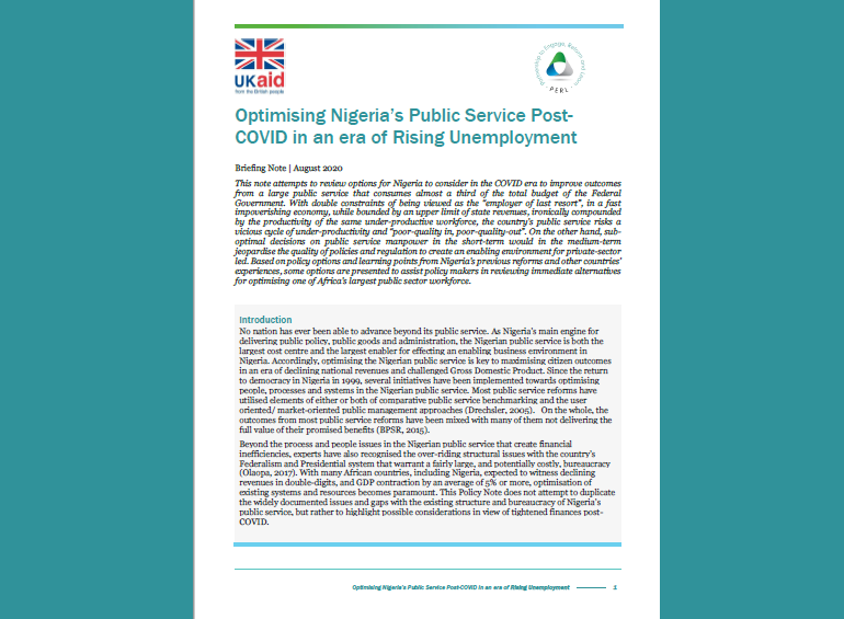 Optimising Nigeria’s Public Service Post-COVID in an era of Rising Unemployment