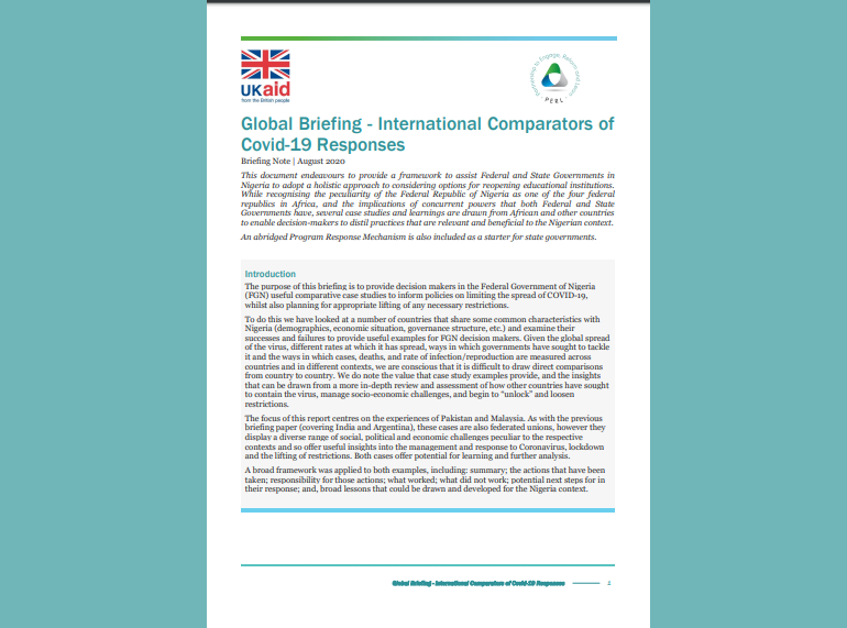 Global Briefing - International Comparators of COVID-19 Responses