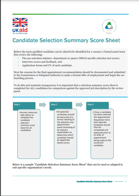 Candidate Selection Summary Score Sheet