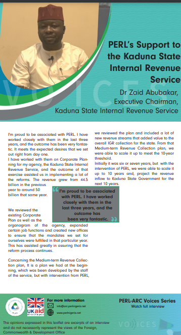 Dr Zaid Abubakar-PERL's Support to the Kaduna State Internal Revenue Service