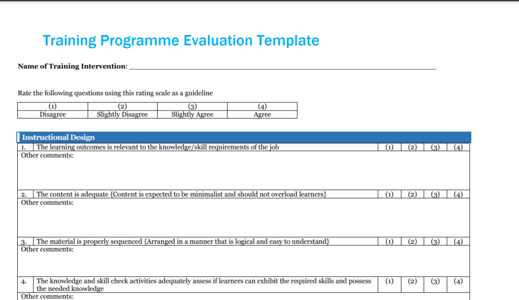 Training Programme Evaluation Template