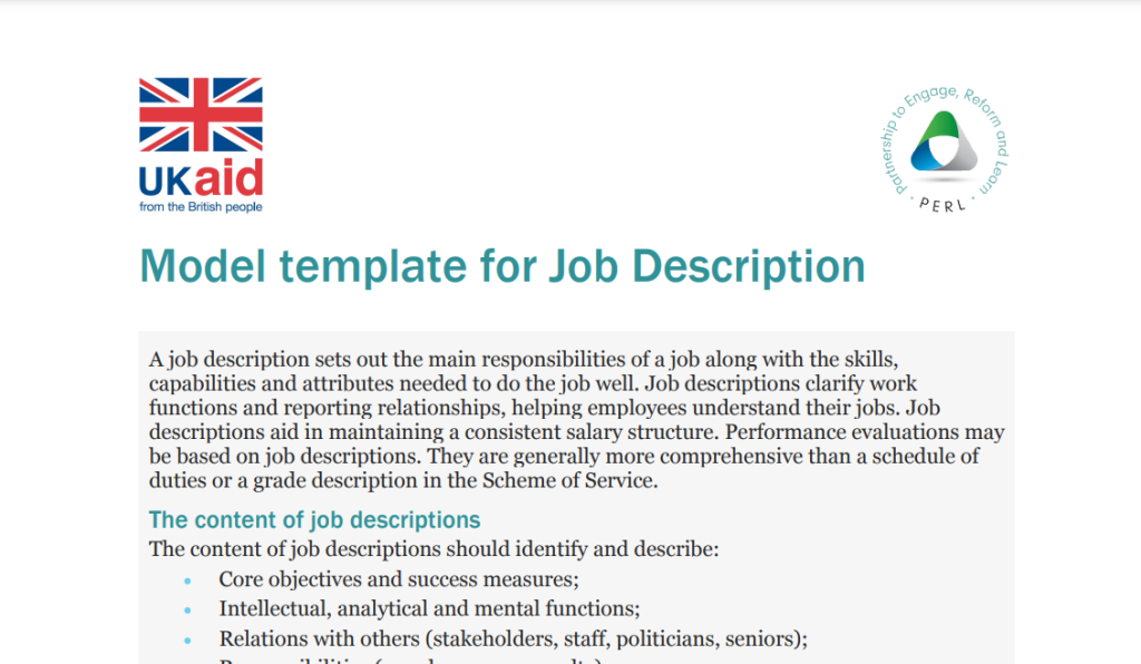 Model Template for Job Description