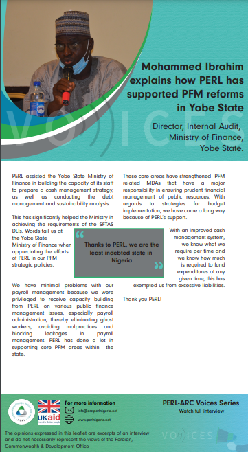 Mohammed Ibrahim explains how PERL has supported PFM reforms in Yobe State-NE