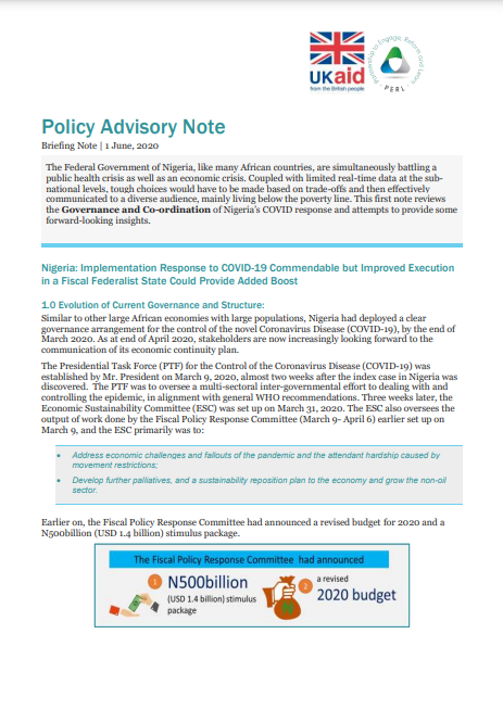 Policy Advisory Note: Review of Governance and Co-ordination of Nigeria's COVID-19 response