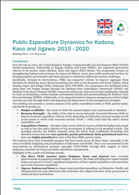 Public Expenditure Dynamics for Kaduna, Kano and Jigawa_2015 - 2020