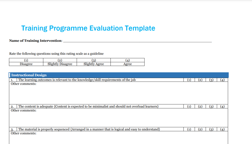 Sample Training Intervention Template