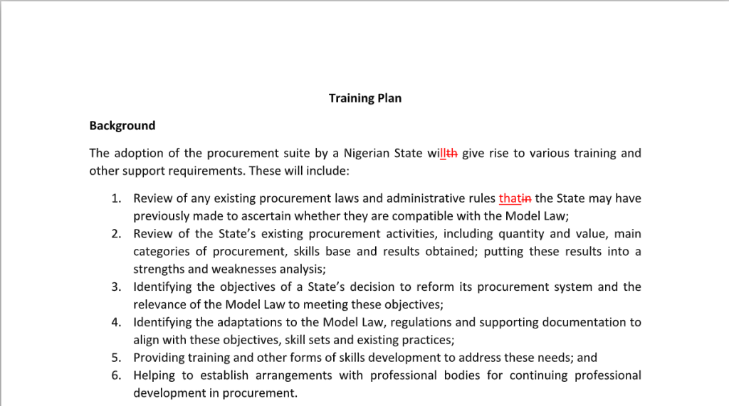 Public Procurement Training Plan