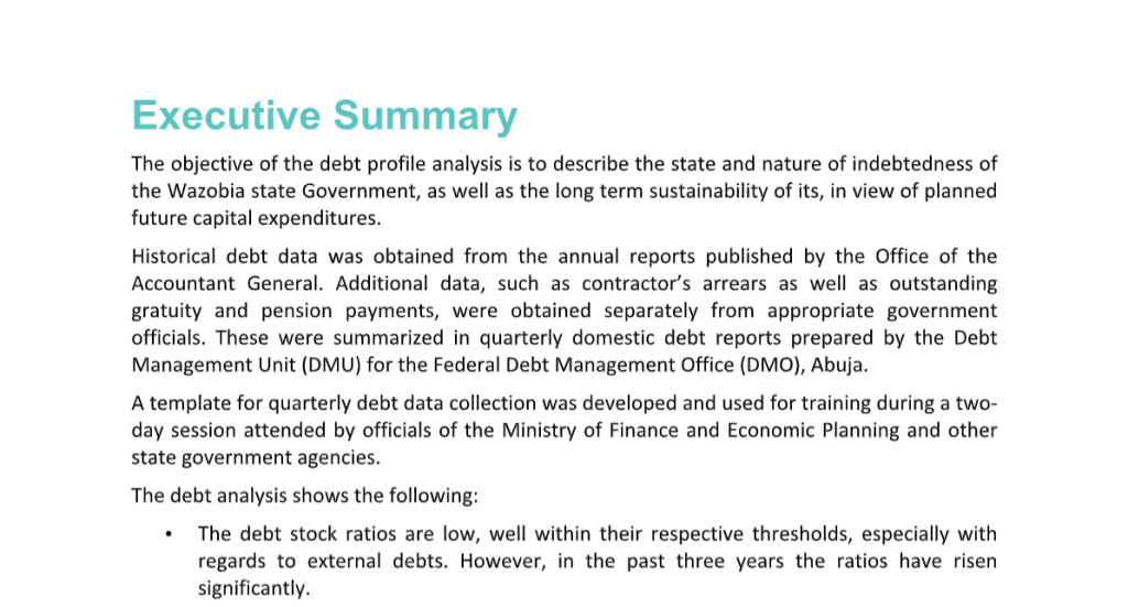 Wazobia State Dec 2018 Debt Profile & DSA v3